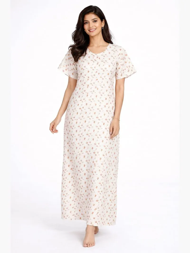 Women Cotton Nighty ,Zipper, Printed, Maroon
